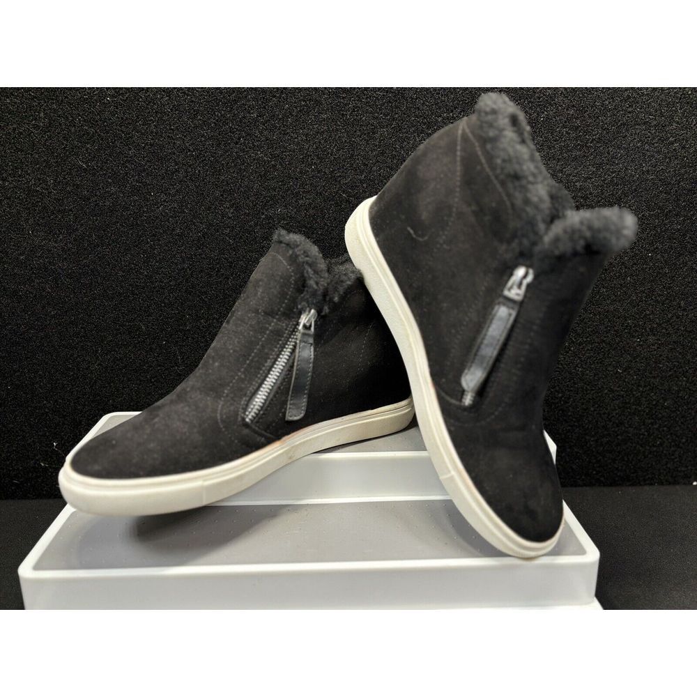 Madden Girl Prevale Black Suede Hidden Wedge Fur Boot Zippers Size 8.5‎